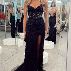 Black lace corset prom dress